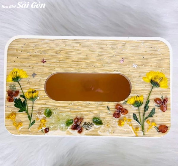 Quà tặng hộp rút giấy hoa ép resin epoxy - Mã: 06