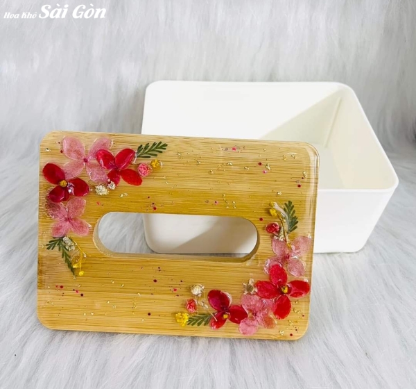 Quà tặng hộp rút giấy hoa ép resin epoxy - Mã: 07