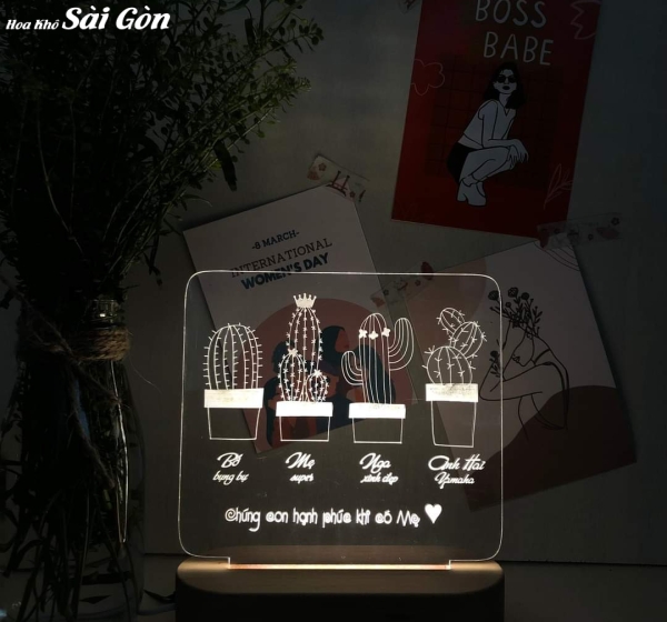 Quà tặng ngày lễ cưới sinh nhật Đèn LED mica khắc laser decor - Mã : 36
