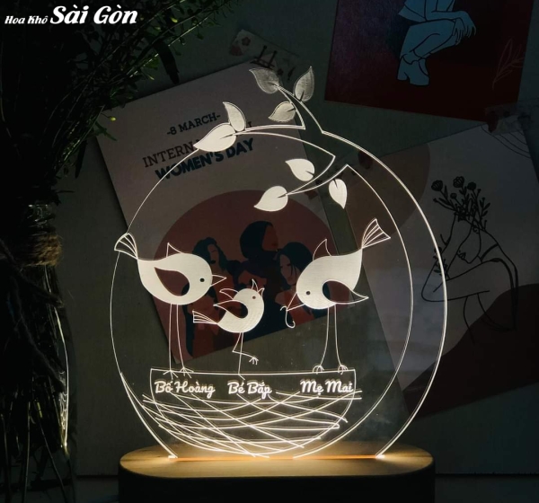 Quà tặng ngày lễ cưới sinh nhật Đèn LED mica khắc laser decor - Mã : 45