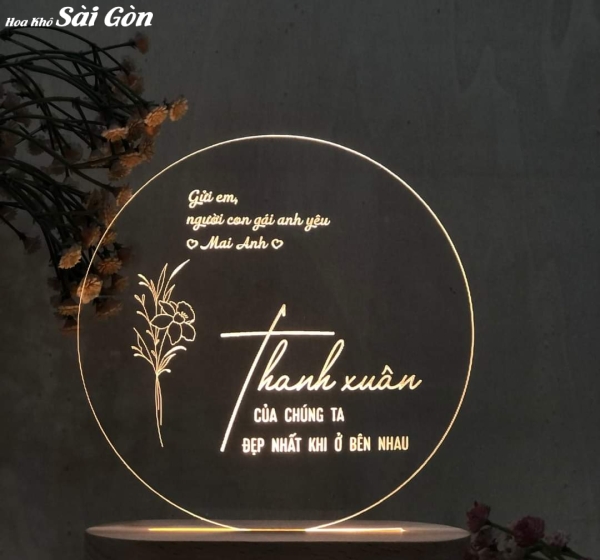 Quà tặng ngày lễ cưới sinh nhật Đèn LED mica khắc laser decor - Mã : 52